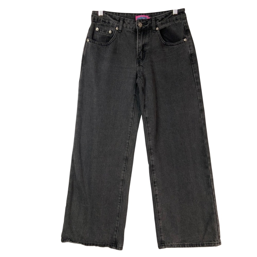 Edikted Black Wide Leg Jeans XS Button Zip Fly High Rise Denim Baggy